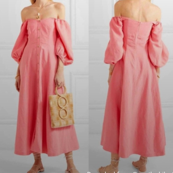 Mara Hoffman Mika Pink Linen Puff Sleeve Button Down Boho Picnic Maxi Dress 4 - Picture 1 of 8